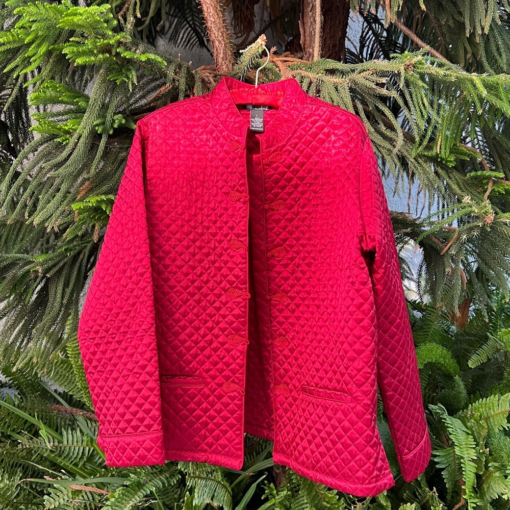 Carole Little Red Quilted Plush Jacket Coat | Oriental Flair | Medium